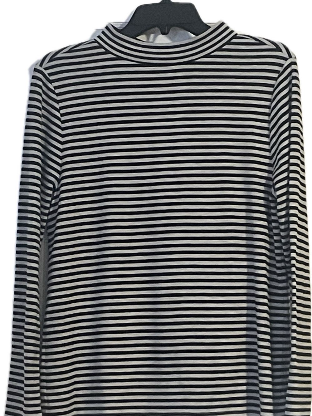 LOFT Black and White Striped Mock Neck Top